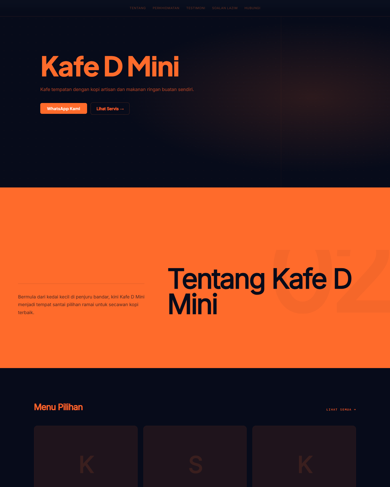 Pratonton website Kafe dibina dengan KadMe