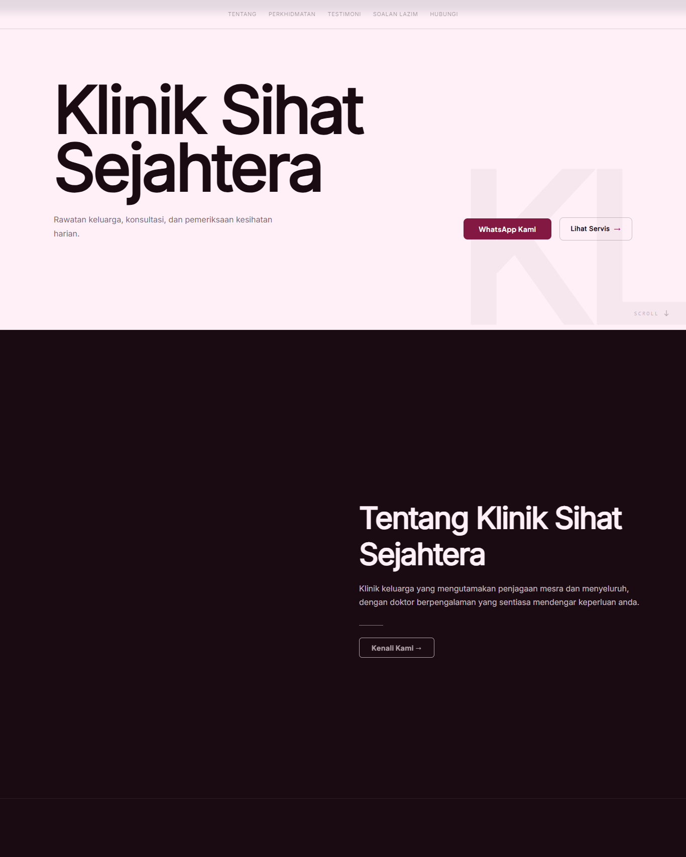 Pratonton website Klinik dibina dengan KadMe