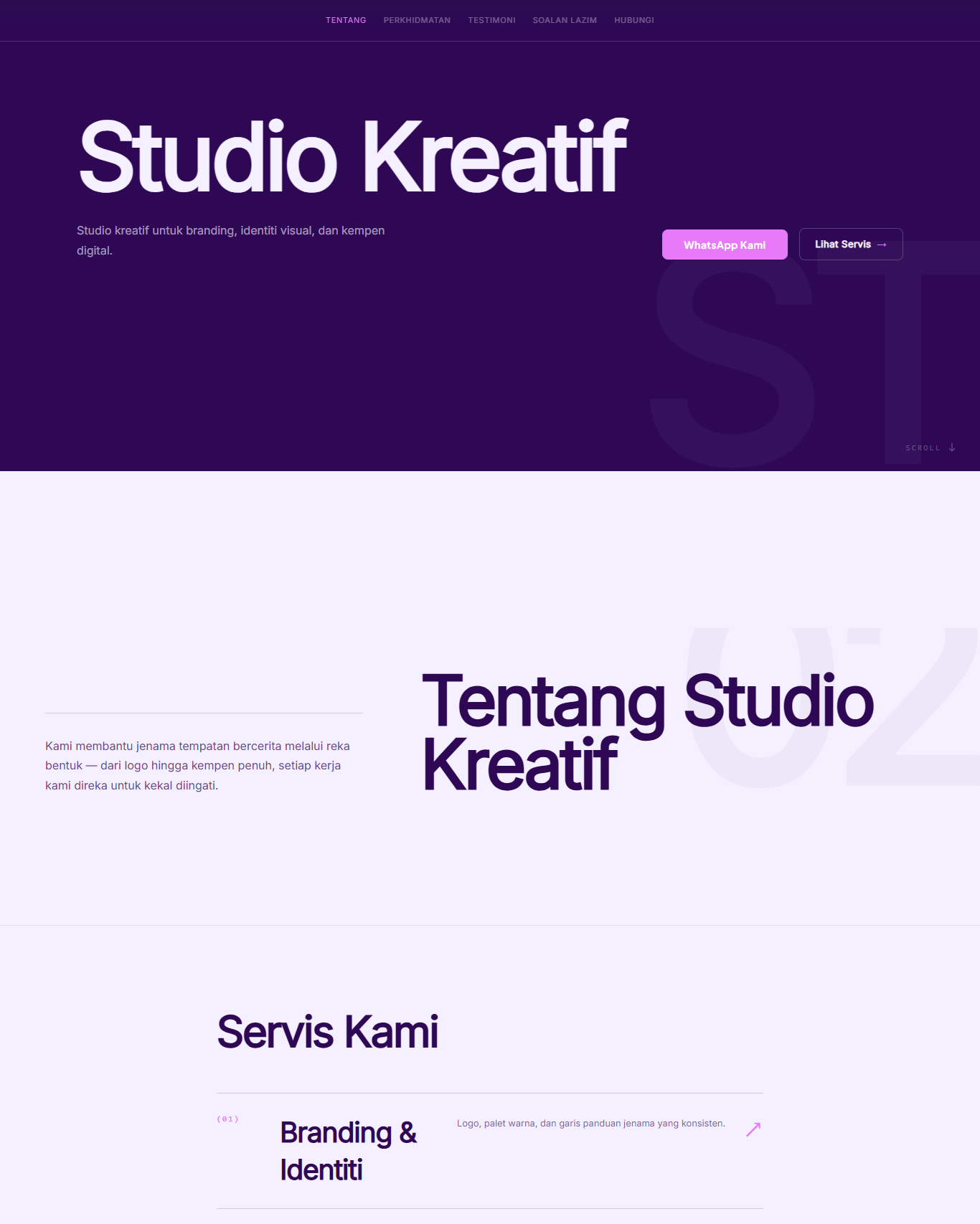 Pratonton website Studio Kreatif dibina dengan KadMe